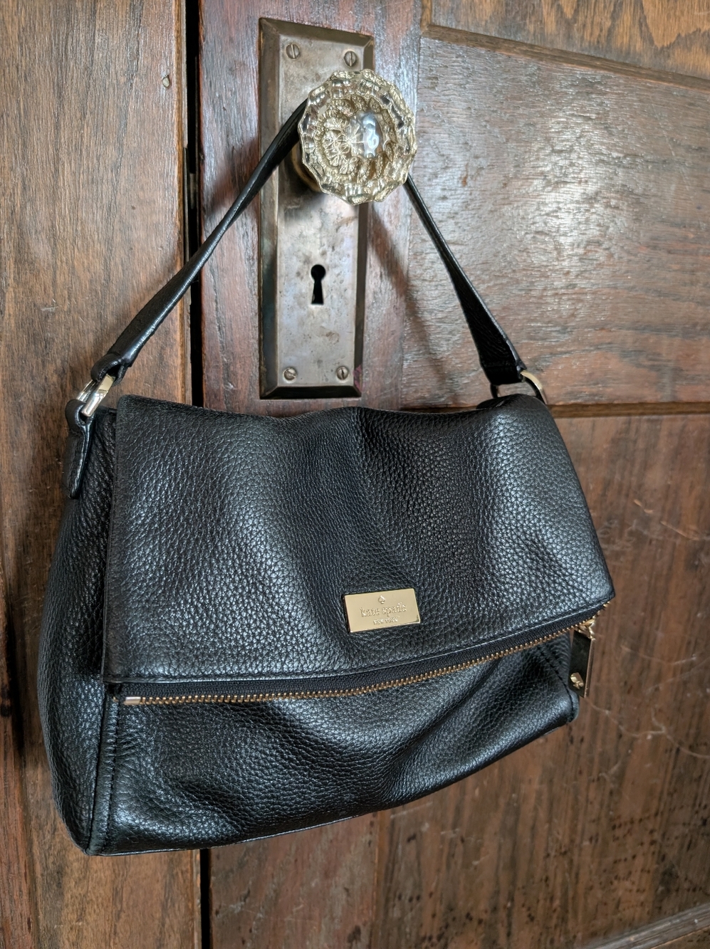 Kate Spade Pebbled Leather Highland Place Maria Mini Fold-over Gold Black